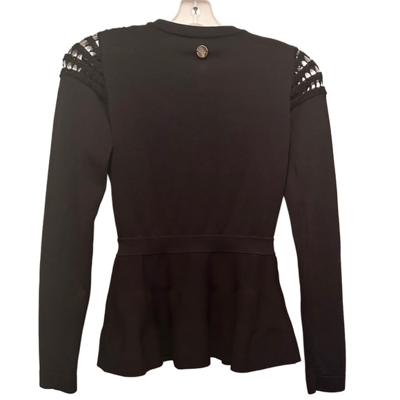 Women’s Black Long Sleeve Sweater Zip Front Mesh Shoulder Detail Size Jr. 1 - Picture 2 of 6
